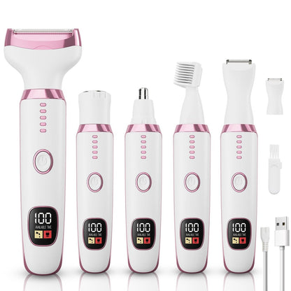 Elektrischer Rasierer für Frauen 5-in-1 – Damenrasierer, Ersatzfriseure für Gesicht & Augenbrauen, Nasenhaartrimmer, Nass-Trocken-Bikini-Trimmer für die Intimrasur, Geschenk für Frauen (Weiß)