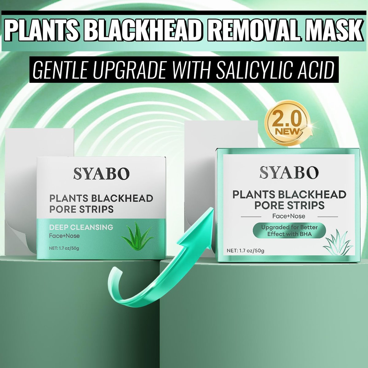 SYABO 2.0 Blackhead Remover Nose Strips – 100 Stück Porenreiniger mit Salicylsäure, Peel-Off Maske gegen Mitesser (1,76 Unzen)