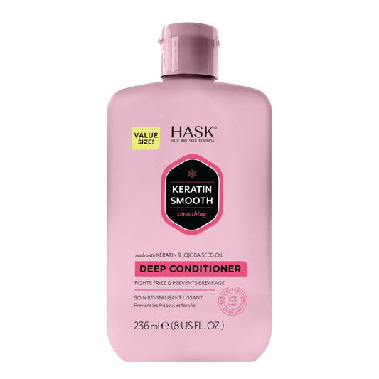 HASK Keratin Glättende Tiefenpflege-Kur für alle Haartypen, farbsicher, glutenfrei, sulfatfrei, parabenfrei – 237 ml