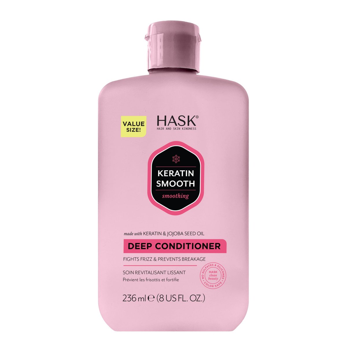 HASK Keratin Glättende Tiefenpflege-Kur für alle Haartypen, farbsicher, glutenfrei, sulfatfrei, parabenfrei – 237 ml