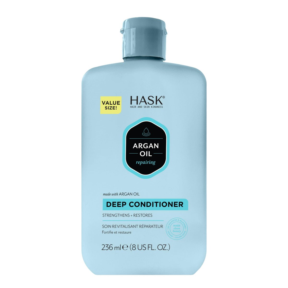 HASK Argan Oil Repairing Deep Conditioner – Tiefenpflege für alle Haartypen, farbsicher, glutenfrei, sulfatfrei, parabenfrei – 237 ml