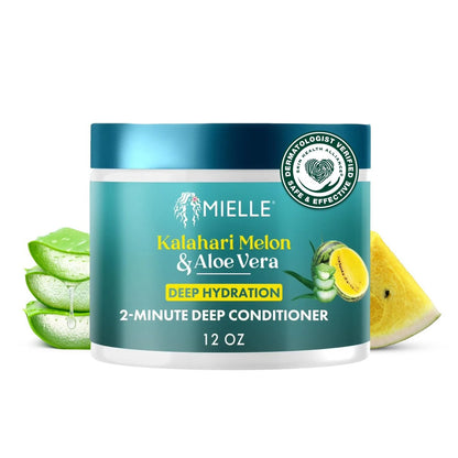 Mielle Organics 2-Minuten Tiefenpflege - Kalahari-Melone & Aloe Vera Feuchtigkeitsspendende Haarkur für trockenes, lockiges und strukturiertes Haar - Pflegend, entwirrend & schnell wirkend, 340 g