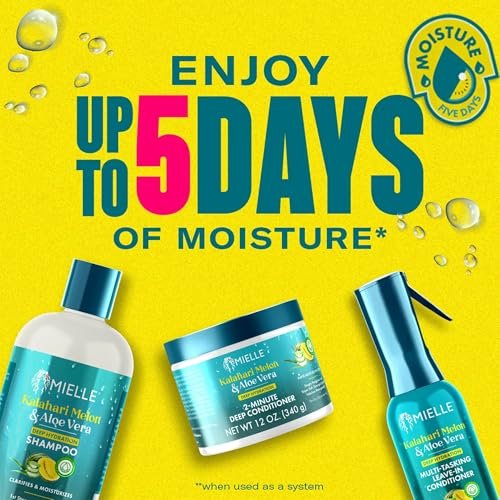 Mielle Organics 2-Minuten Tiefenpflege - Kalahari-Melone & Aloe Vera Feuchtigkeitsspendende Haarkur für trockenes, lockiges und strukturiertes Haar - Pflegend, entwirrend & schnell wirkend, 340 g
