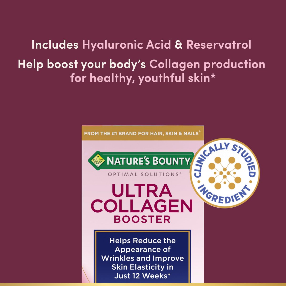 Nature’s Bounty Optimal Solutions Ultra Collagen Booster – Kollagen-Kapseln für Frauen mit Resveratrol & Hyaluronsäure, 48 Kapseln