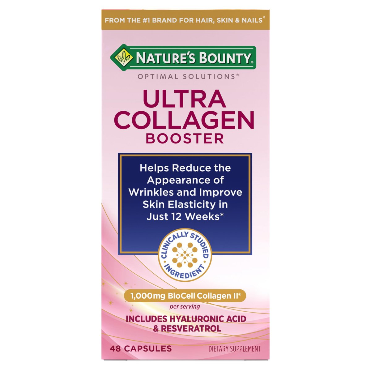 Nature’s Bounty Optimal Solutions Ultra Collagen Booster – Kollagen-Kapseln für Frauen mit Resveratrol & Hyaluronsäure, 48 Kapseln