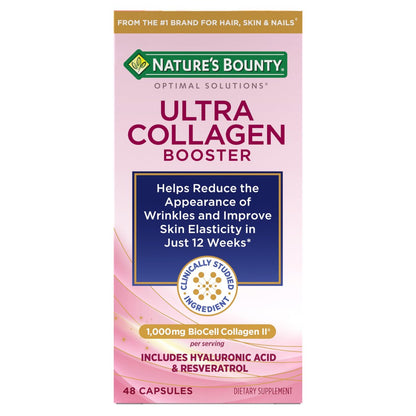 Nature’s Bounty Optimal Solutions Ultra Collagen Booster – Kollagen-Kapseln für Frauen mit Resveratrol & Hyaluronsäure, 48 Kapseln