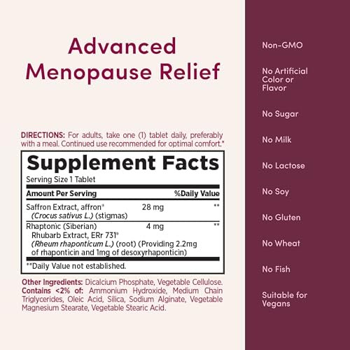 Nature’s Bounty Optimal Solutions Advanced Menopause Relief – Sibirischer Rhabarber, Wechseljahre Unterstützung, Hormonfrei, 30 Tabletten