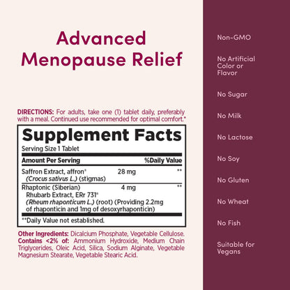 Nature’s Bounty Optimal Solutions Advanced Menopause Relief – Sibirischer Rhabarber, Wechseljahre Unterstützung, Hormonfrei, 30 Tabletten