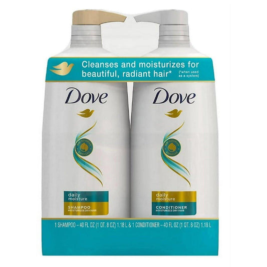 Dove Daily Moisture Shampoo & Conditioner Set – Tiefenhydratation mit Hyaluronsäure für glattes & revitalisiertes trockenes, geschädigtes Haar, 2 x 540 ml