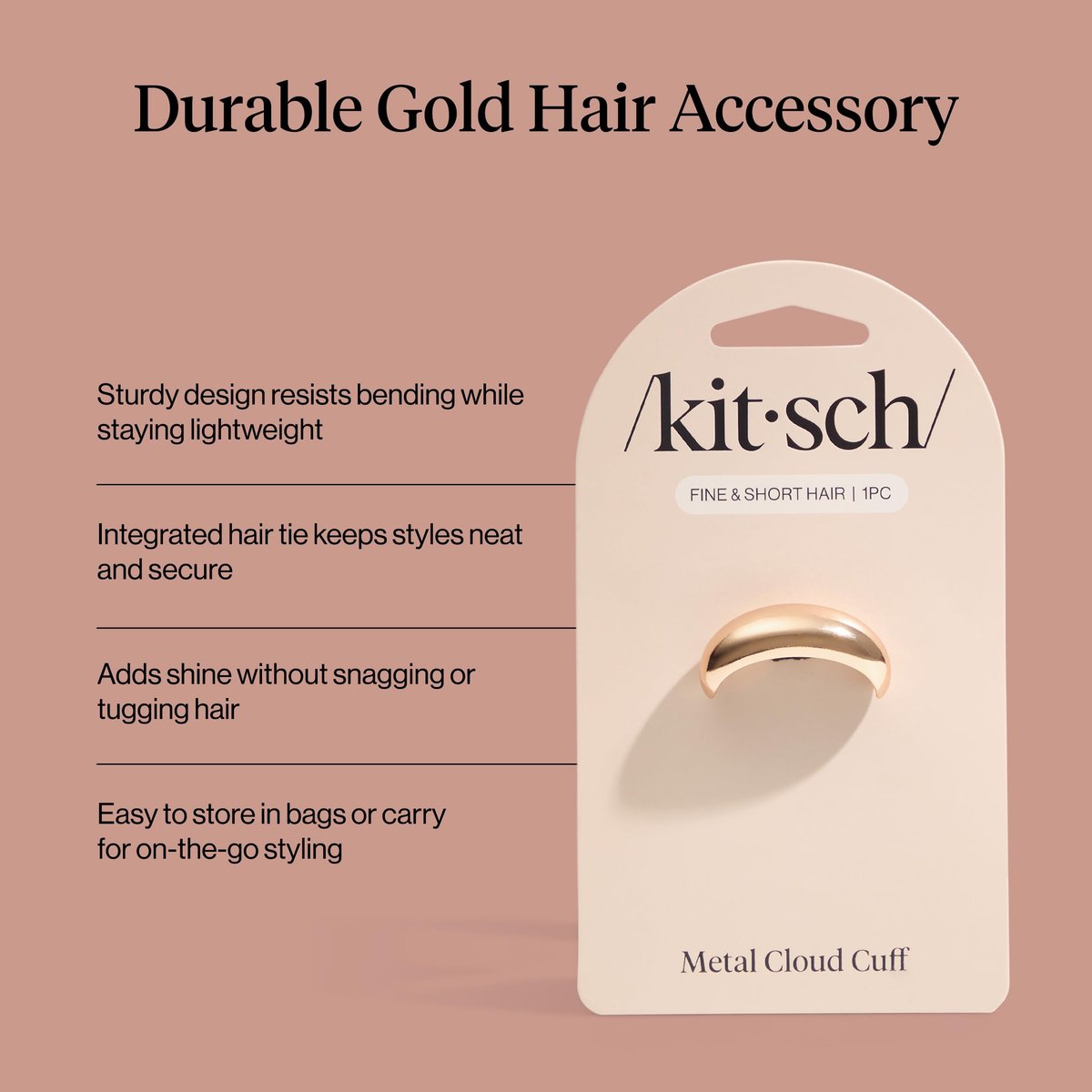 Kitsch Gold Haar Manschette - Metall Ponytail Manschette für Zöpfe, Hochsteckfrisuren & Alltagsfrisuren | Langlebig & Elegant | Mode Accessoire für Frauen - Klein, 1 Stück