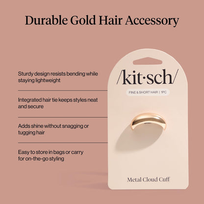 Kitsch Gold Haar Manschette - Metall Ponytail Manschette für Zöpfe, Hochsteckfrisuren & Alltagsfrisuren | Langlebig & Elegant | Mode Accessoire für Frauen - Klein, 1 Stück