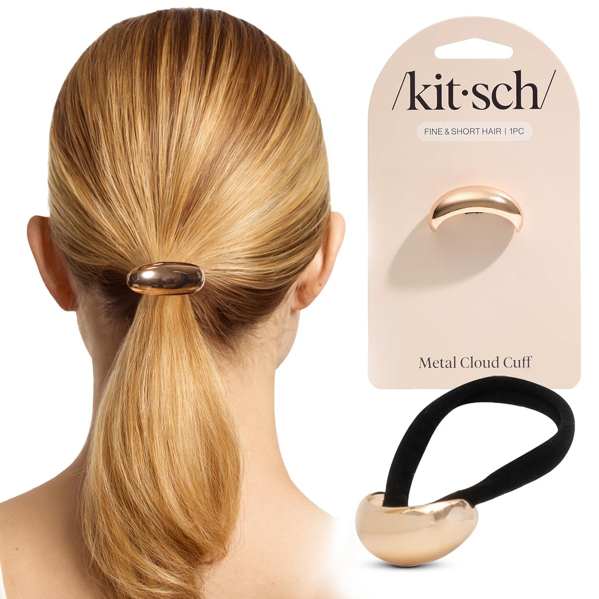 Kitsch Gold Haar Manschette - Metall Ponytail Manschette für Zöpfe, Hochsteckfrisuren & Alltagsfrisuren | Langlebig & Elegant | Mode Accessoire für Frauen - Klein, 1 Stück