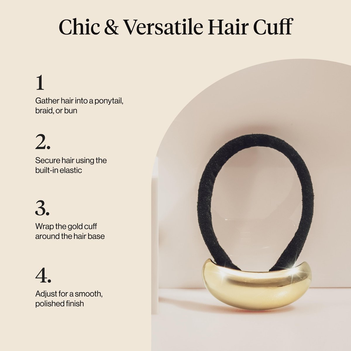 Kitsch Gold Haar Manschette - Metall Ponytail Manschette für Zöpfe, Hochsteckfrisuren & Alltagsfrisuren | Langlebig & Elegant | Mode Accessoire für Frauen - Klein, 1 Stück