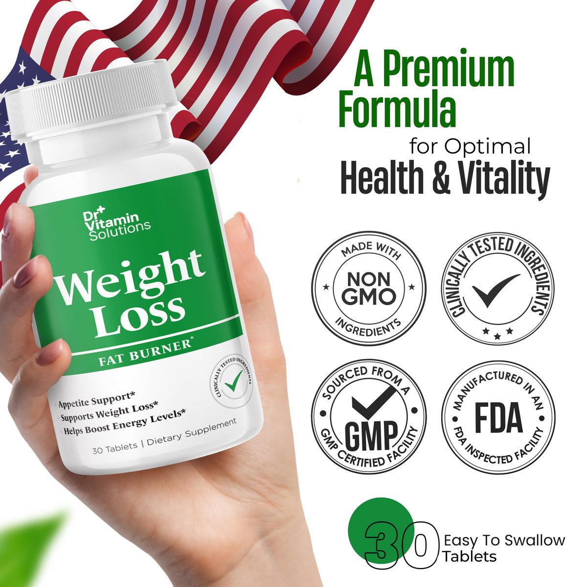 Fatburner für Frauen und Männer – Appetitzügler & Thermo-Booster mit Grüntee, Garcinia Cambogia & Chrom – 30-Tage-Vorrat, Dr Vitamin
