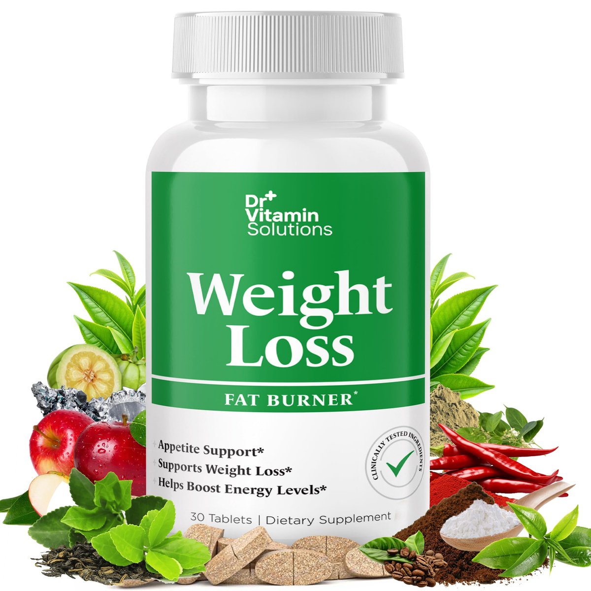Fatburner für Frauen und Männer – Appetitzügler & Thermo-Booster mit Grüntee, Garcinia Cambogia & Chrom – 30-Tage-Vorrat, Dr Vitamin