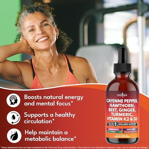 Cayenne Pfeffer Ergänzung Flüssigtropfen + Weißdornbeere, Vitamin D3 K2 Rote Bete Pulver, Ceylon Zimt, Kurkuma Curcumin, Bio Panax Ginseng - 118 ml
