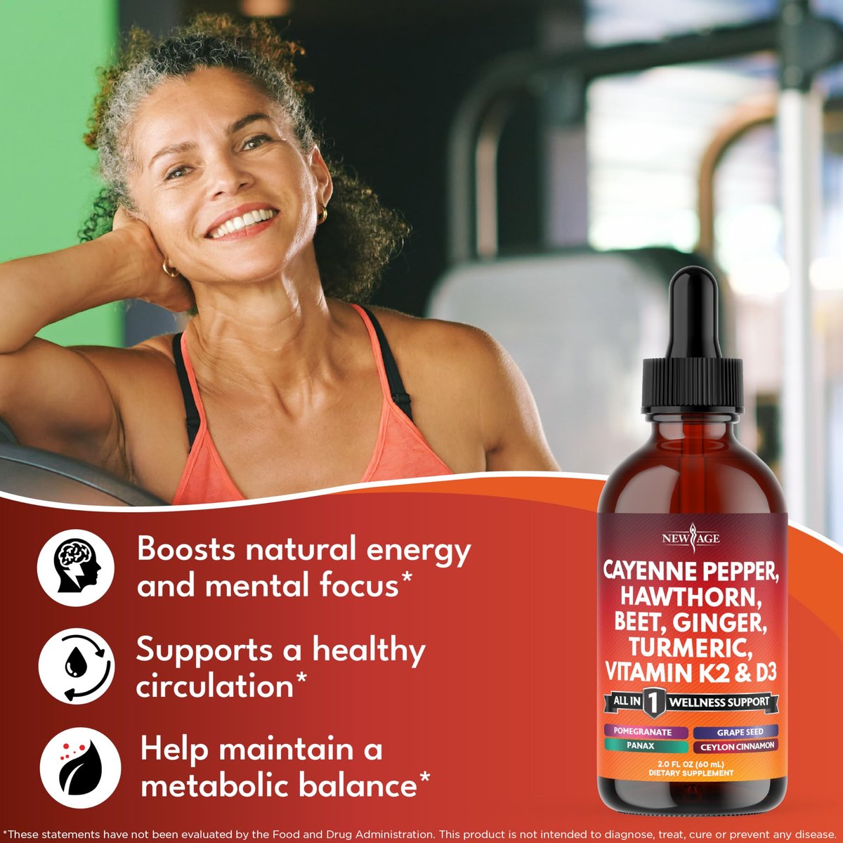 Cayenne Pfeffer Ergänzung Flüssigtropfen + Weißdornbeere, Vitamin D3 K2 Rote Bete Pulver, Ceylon Zimt, Kurkuma Curcumin, Bio Panax Ginseng - 118 ml