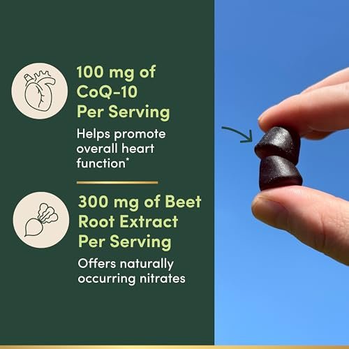 Nature's Bounty Beets & Co Q-10 Gummies für die Herzgesundheit – Coenzym Q10, Rote-Bete-Extrakt, unterstützt gesunden Kreislauf und Herzfunktion, zelluläre Energieproduktion, Himbeergeschmack, 60 Gummis