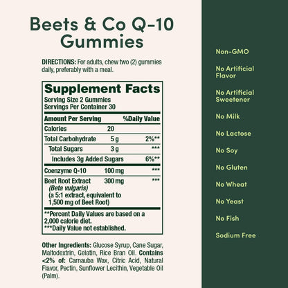 Nature's Bounty Beets & Co Q-10 Gummies für die Herzgesundheit – Coenzym Q10, Rote-Bete-Extrakt, unterstützt gesunden Kreislauf und Herzfunktion, zelluläre Energieproduktion, Himbeergeschmack, 60 Gummis
