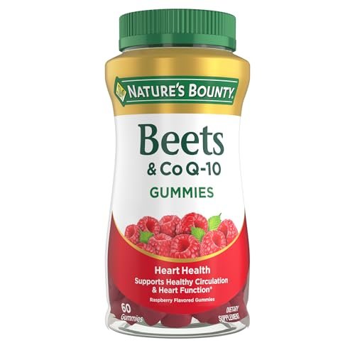 Nature's Bounty Beets & Co Q-10 Gummies für die Herzgesundheit – Coenzym Q10, Rote-Bete-Extrakt, unterstützt gesunden Kreislauf und Herzfunktion, zelluläre Energieproduktion, Himbeergeschmack, 60 Gummis