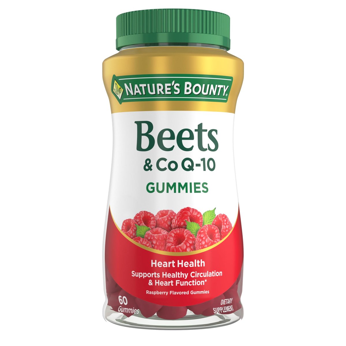 Nature's Bounty Beets & Co Q-10 Gummies für die Herzgesundheit – Coenzym Q10, Rote-Bete-Extrakt, unterstützt gesunden Kreislauf und Herzfunktion, zelluläre Energieproduktion, Himbeergeschmack, 60 Gummis