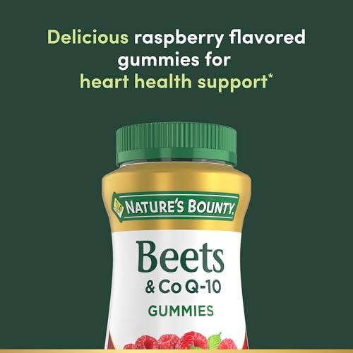 Nature's Bounty Beets & Co Q-10 Gummies für die Herzgesundheit – Coenzym Q10, Rote-Bete-Extrakt, unterstützt gesunden Kreislauf und Herzfunktion, zelluläre Energieproduktion, Himbeergeschmack, 60 Gummis
