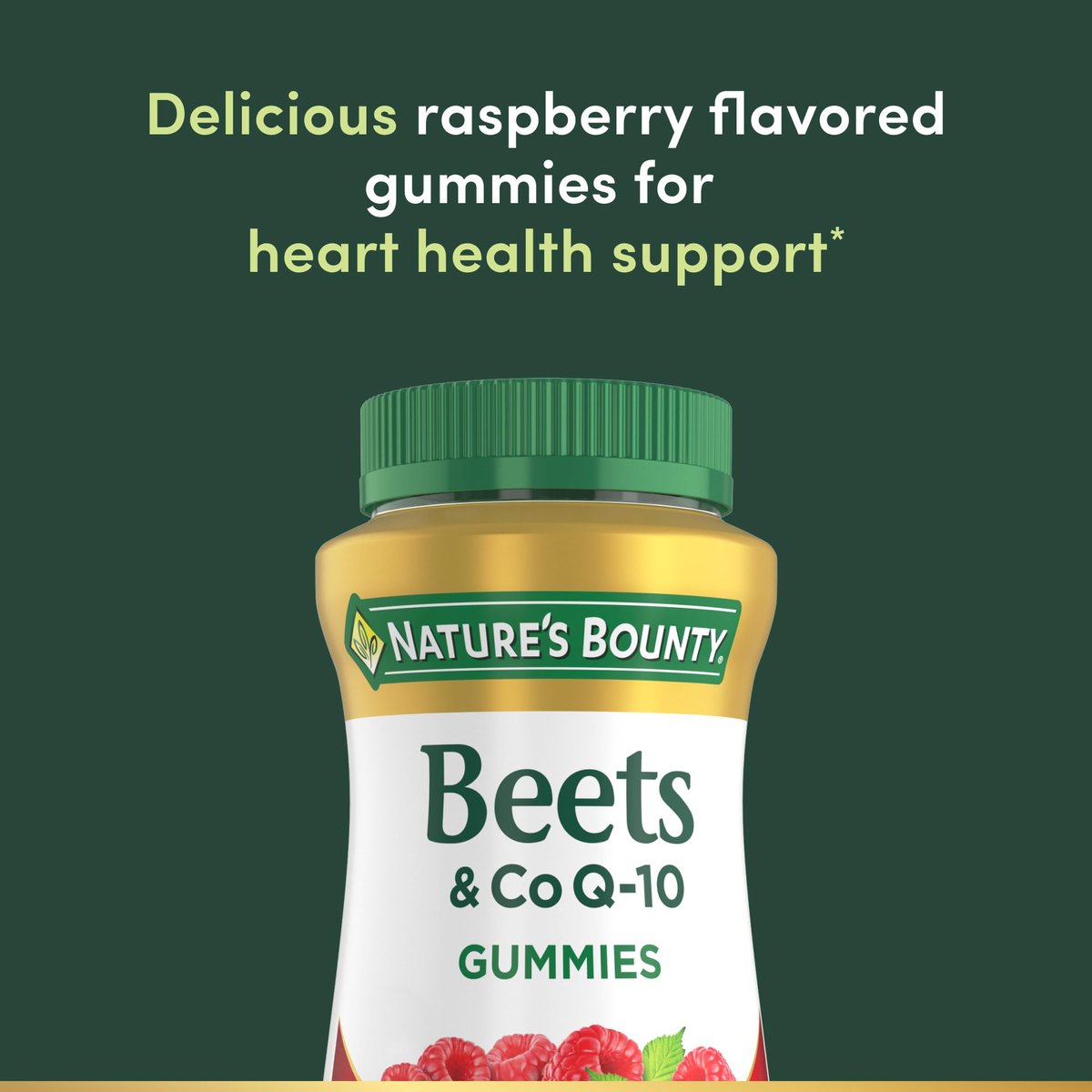 Nature's Bounty Beets & Co Q-10 Gummies für die Herzgesundheit – Coenzym Q10, Rote-Bete-Extrakt, unterstützt gesunden Kreislauf und Herzfunktion, zelluläre Energieproduktion, Himbeergeschmack, 60 Gummis