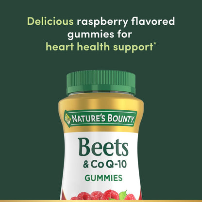 Nature's Bounty Beets & Co Q-10 Gummies für die Herzgesundheit – Coenzym Q10, Rote-Bete-Extrakt, unterstützt gesunden Kreislauf und Herzfunktion, zelluläre Energieproduktion, Himbeergeschmack, 60 Gummis