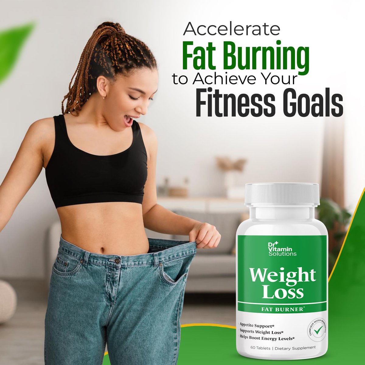 Fatburner für Frauen & Männer – Abnehmtabletten mit Grüntee-Extrakt, Chrom, Vitamin B6 – Energie-Booster, Bauchfett-Brenner & Appetitzügler – 60 Tabletten