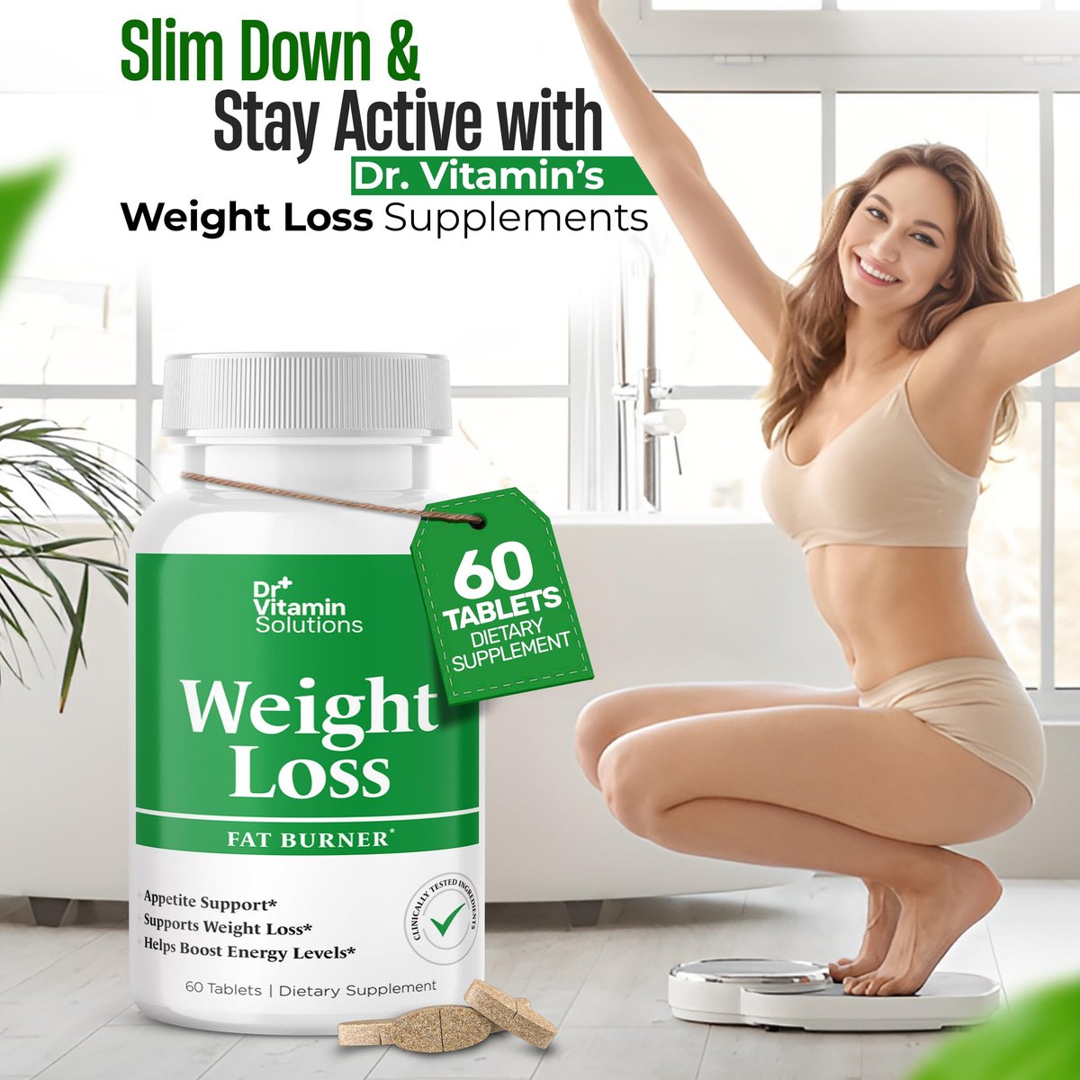 Fatburner für Frauen & Männer – Abnehmtabletten mit Grüntee-Extrakt, Chrom, Vitamin B6 – Energie-Booster, Bauchfett-Brenner & Appetitzügler – 60 Tabletten