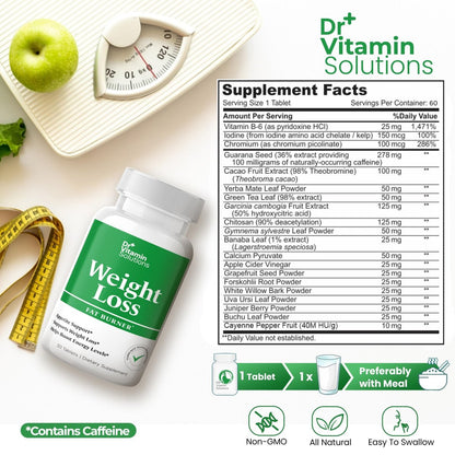 Fatburner für Frauen & Männer – Abnehmtabletten mit Grüntee-Extrakt, Chrom, Vitamin B6 – Energie-Booster, Bauchfett-Brenner & Appetitzügler – 60 Tabletten