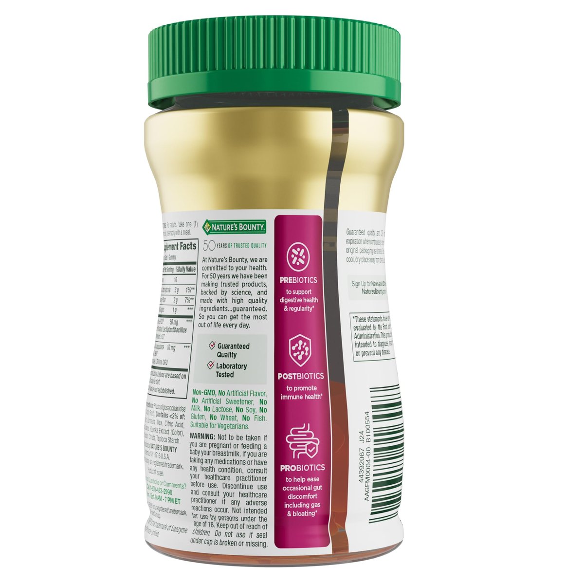 Nature’s Bounty Prä + Pro + Postbiotikum Gummis für Verdauungsgesundheit, Immununterstützung - Probiotische Gummis für Darmgesundheit, Geschmack Tropische Mango, 30 Stück