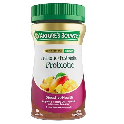 Nature’s Bounty Prä + Pro + Postbiotikum Gummis für Verdauungsgesundheit, Immununterstützung - Probiotische Gummis für Darmgesundheit, Geschmack Tropische Mango, 30 Stück