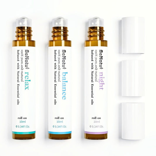 Benatu Essential Oil Set (Relax, Night, Balance) – Aromatherapie Roll-On Blends für Massage, Körperpflege & Zuhause – Geschenkset für Männer & Frauen