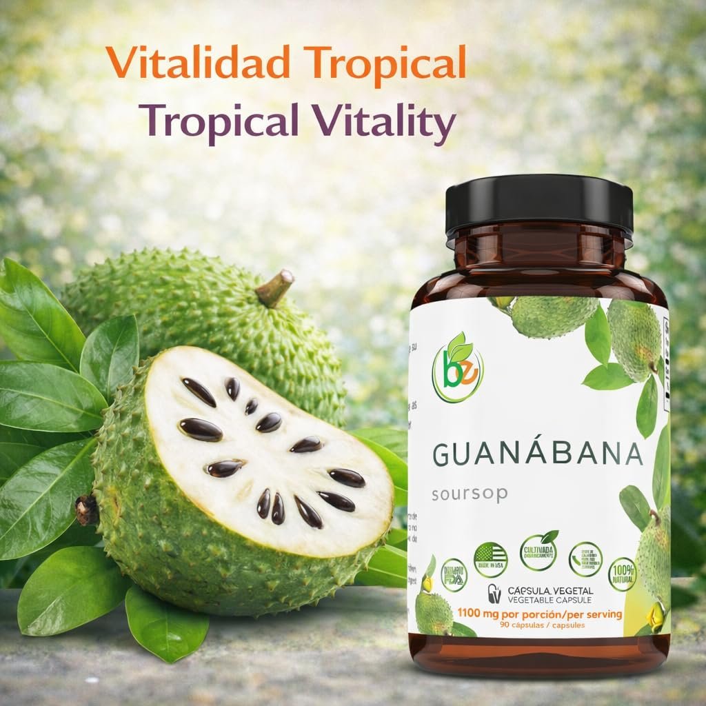 Guanabana (Soursop) 90 Kapseln – 1100 mg pro Portion – Hochwertige Mischung aus 100 % natürlichen Premium-Inhaltsstoffen, pflanzlich, biologisch angebaut