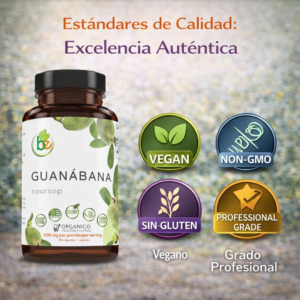 Guanabana (Soursop) 90 Kapseln – 1100 mg pro Portion – Hochwertige Mischung aus 100 % natürlichen Premium-Inhaltsstoffen, pflanzlich, biologisch angebaut
