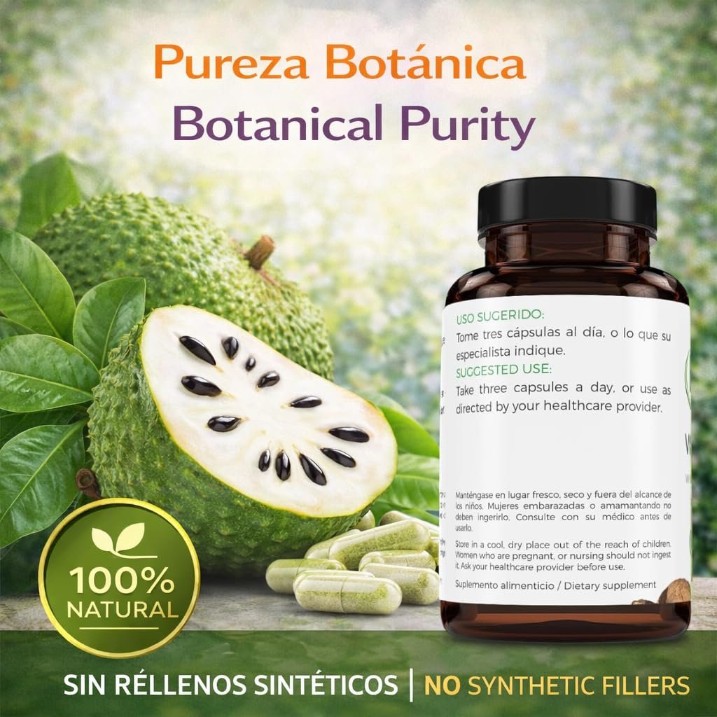Guanabana (Soursop) 90 Kapseln – 1100 mg pro Portion – Hochwertige Mischung aus 100 % natürlichen Premium-Inhaltsstoffen, pflanzlich, biologisch angebaut