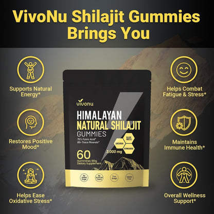 Himalaya Shilajit Gummis mit Ashwagandha & Gokshura | 85+ Spurenelemente & Fulvinsäure | Bio, Nicht-GMO Mikronährstoffergänzung für Männer & Frauen | 100% rein & natürlich