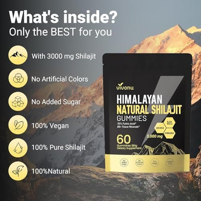 Himalaya Shilajit Gummis mit Ashwagandha & Gokshura | 85+ Spurenelemente & Fulvinsäure | Bio, Nicht-GMO Mikronährstoffergänzung für Männer & Frauen | 100% rein & natürlich
