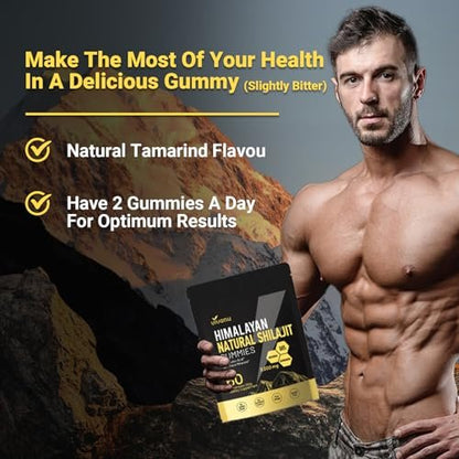 Himalaya Shilajit Gummis mit Ashwagandha & Gokshura | 85+ Spurenelemente & Fulvinsäure | Bio, Nicht-GMO Mikronährstoffergänzung für Männer & Frauen | 100% rein & natürlich