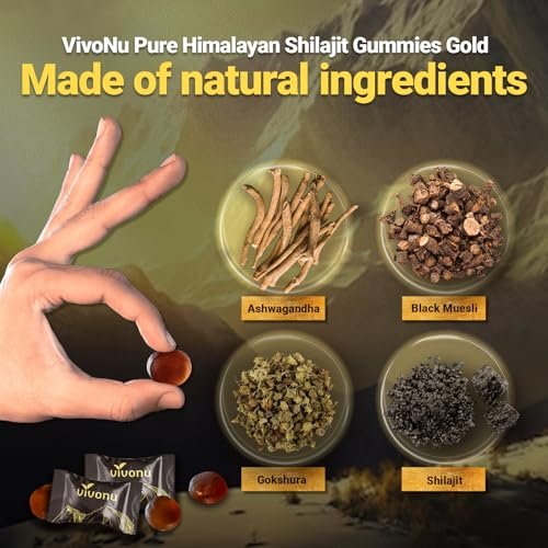 Himalaya Shilajit Gummis mit Ashwagandha & Gokshura | 85+ Spurenelemente & Fulvinsäure | Bio, Nicht-GMO Mikronährstoffergänzung für Männer & Frauen | 100% rein & natürlich
