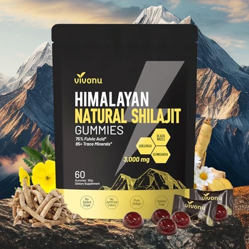 Himalaya Shilajit Gummis mit Ashwagandha & Gokshura | 85+ Spurenelemente & Fulvinsäure | Bio, Nicht-GMO Mikronährstoffergänzung für Männer & Frauen | 100% rein & natürlich