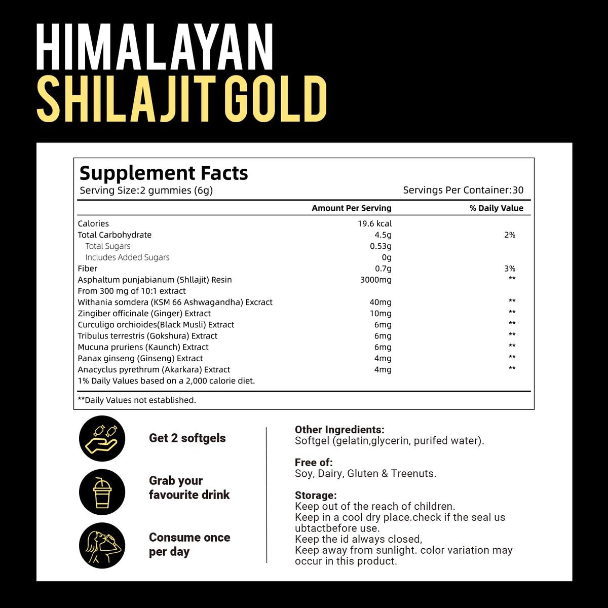 Himalaya Shilajit Gummis mit Ashwagandha & Gokshura | 85+ Spurenelemente & Fulvinsäure | Bio, Nicht-GMO Mikronährstoffergänzung für Männer & Frauen | 100% rein & natürlich
