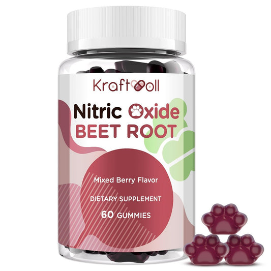 Kraftvoll Nitric Oxide Beet Root Gummies mit Traubenkernpulver, Granatapfelpulver, Vitamin C & B12 – Zuckerfrei, gemischter Beeren-Geschmack – 60 Gummis