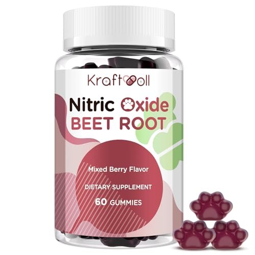 Kraftvoll Nitric Oxide Beet Root Gummies mit Traubenkernpulver, Granatapfelpulver, Vitamin C & B12 – Zuckerfrei, gemischter Beeren-Geschmack – 60 Gummis