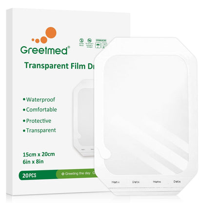 Transparente Wundfolie 6'' x 8'', 20 Stück Klare wasserdichte Wundpflaster, Große selbstklebende Wundauflage für postoperative Wunden, Duschen, Schwimmen, Tattoo-Pflege, Infusionsschutz