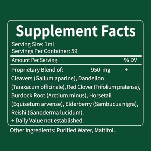DetoxenNATURE Cleavers Herb Extract Organic Drops – Lymphatische Drainage & Detox Unterstützung mit Löwenzahn, Schachtelhalm, Holunder und Reishi – 60 ml