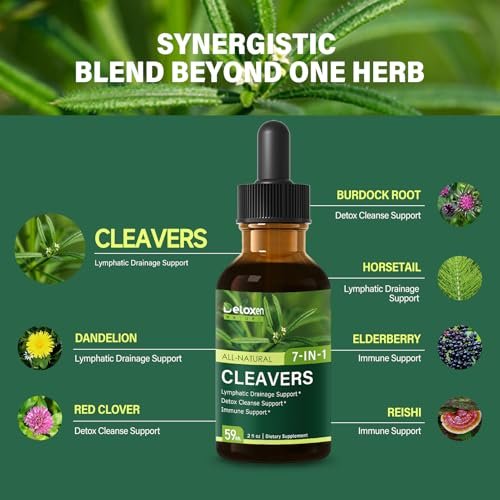 DetoxenNATURE Cleavers Herb Extract Organic Drops – Lymphatische Drainage & Detox Unterstützung mit Löwenzahn, Schachtelhalm, Holunder und Reishi – 60 ml
