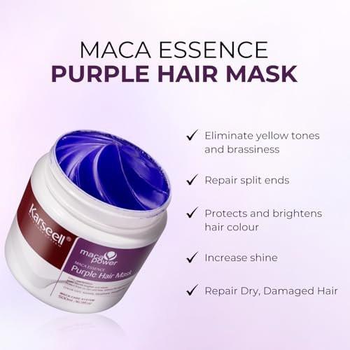 Karseell Lila Haarmaske und Arganöl Set für blondes, silbernes und graues Haar – Anti-Gelbstich Tiefenpflege für coloriertes, gebleichtes oder gesträhntes Haar, 500 ml und 50 ml