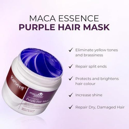 Karseell Lila Haarmaske und Arganöl Set für blondes, silbernes und graues Haar – Anti-Gelbstich Tiefenpflege für coloriertes, gebleichtes oder gesträhntes Haar, 500 ml und 50 ml